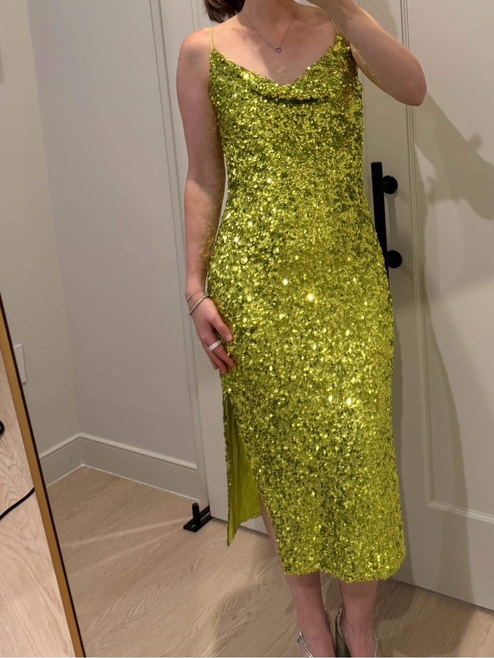 Sachin & Babi Sanza Sequin Cowl Dress Sz 4 in Lime Green